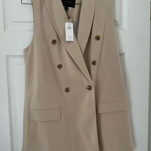 Women's Beige Sleeveless Blazer Vest